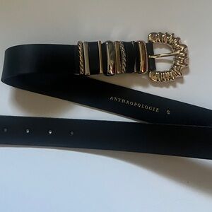 Anthropologie Black Leather Belt with Gold Accents